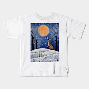 Moonlit Reverie: The Hare's Serenity Kids T-Shirt